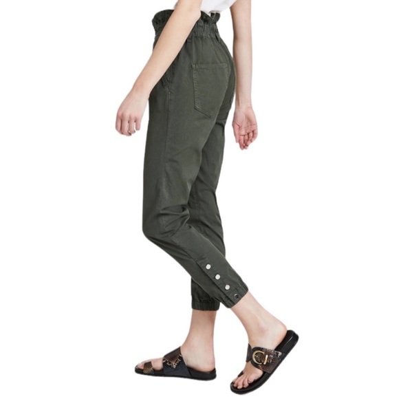 Veronica Beard Tedi Tapered High Rise Button Fly/ Paperbag Jeans in Army Green - Picture 5 of 14